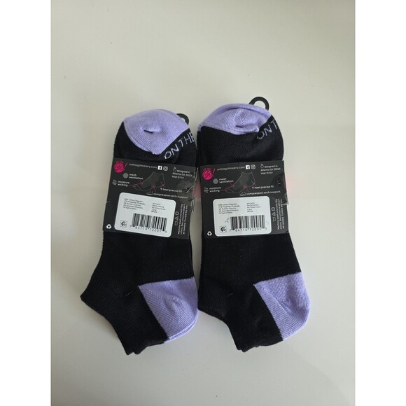 On The Go Womens Performance No Show Socks 2 Pair Black/Purple Sz 4-10 Mesh Vent - Picture 2 of 4